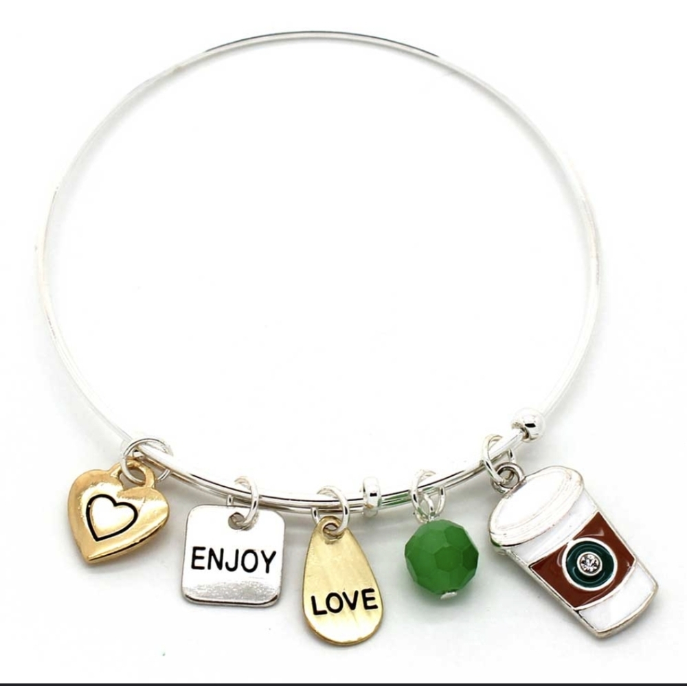 Symbology Coffee Cup Wire Bangle Bracelet